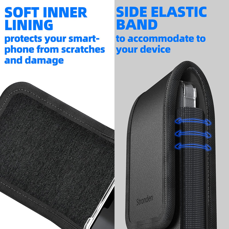 Stronden Holster for iPhone 15, 15 Pro, 14, 14 Pro, 13, 13 Pro, 12, 12 Pro - Leather Holster Case with Belt Clip, Pouch with Magnetic Closure, w/Built in Card Holder (Fits Otterbox Symmetry Case on) Medium