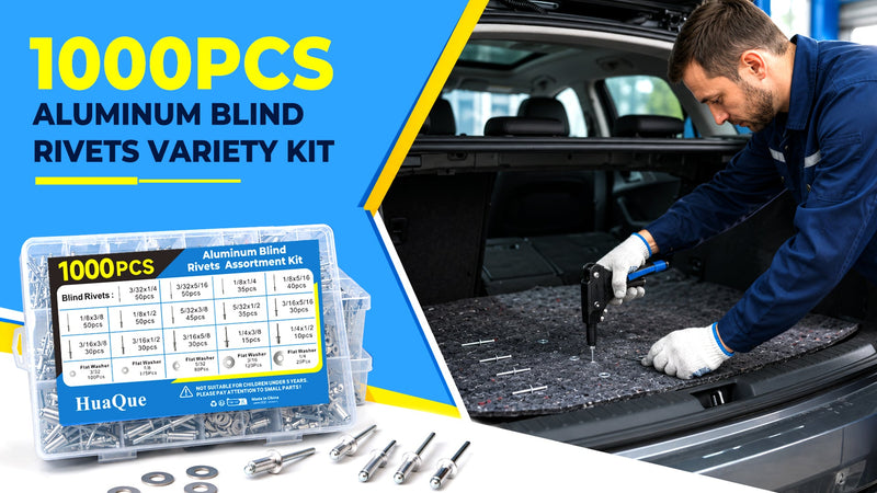 1000PCS Aluminum Pop Rivets Assortment Kit with Washers Storage Case 1000pcs Silver