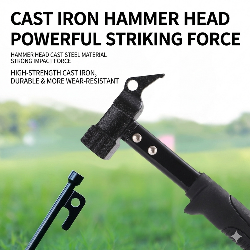 Heavy Duty Tent Stake Peg Hammer & Puller 2 in 1 Tool, Portable Camping Mallet with Non-Slip Rubber Handle, Steel Tent Stakes Remover for Outdoor Camping Hiking Backpacking