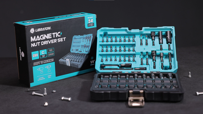 LIBRATON 54PCS Magnetic Nut Driver Set, Impact Drill Driver Bit Set 1/4" Metric & SAE 54PCS