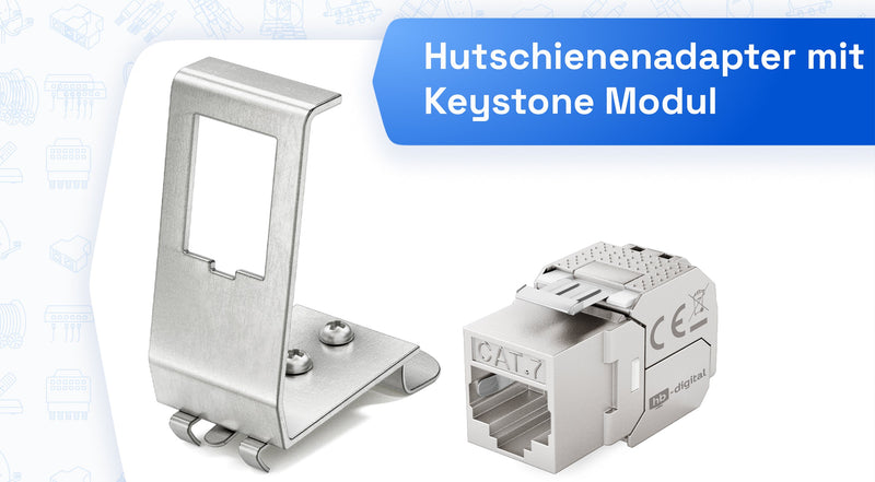 hb-digital 6 x CAT 7 Keystone Module RJ45 Socket STP 10 Gbit/s - Tool-Free LSA - with 1x 6-Port 35 mm DIN Rail Metal DIN Rail Adapter Keystone Holder Ethernet LAN Network Switch