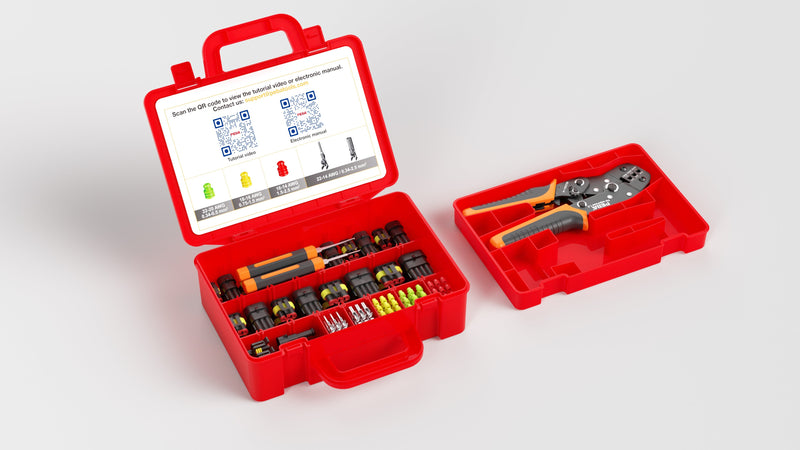 PEBA Waterproof Automotive Electrical Connector Kit, 1-4 Pin & Crimper Tool 1–4 Pin Waterproof Connectors - 2 Tools