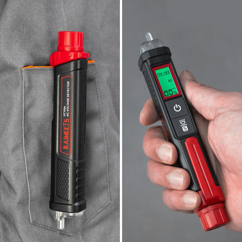 KAIWEETS Non-Contact Voltage Tester AC (AC Voltage Only) HT100s with Digital Display of Voltage Strength in Percent, Electric Test Pen Phase Tester (Dual Sensitivity 12~1000V/70~1000V)