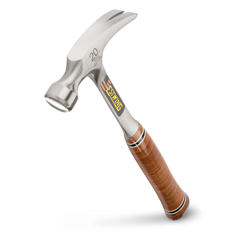 ESTWING Hammer - 20 oz USA Made Straight Rip Claw Hammer with Smooth Face & Genuine Leather Grip - E20S 20 oz (Ounces)