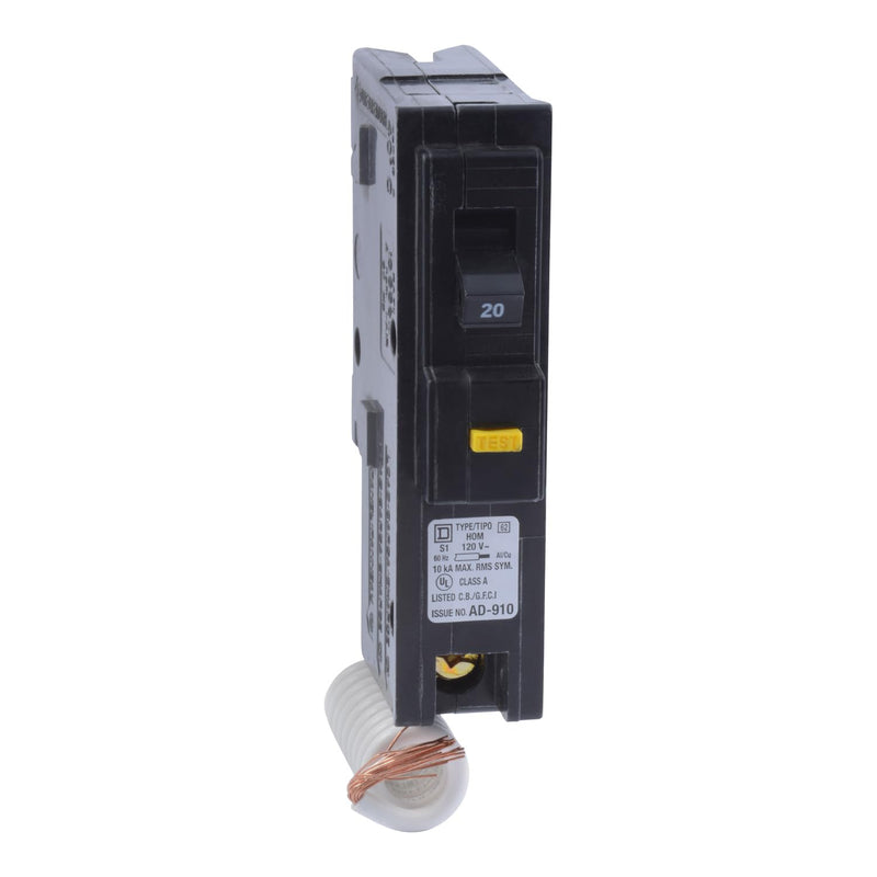 Square D by Schneider Electric Homeline 20 Amp Mini Circuit Breaker, 1 Pole, 120V AC, 10kA Breaking Capacity, Plug in Mount, GFCI, Residential Use (HOM120GFICP) Pack of 1