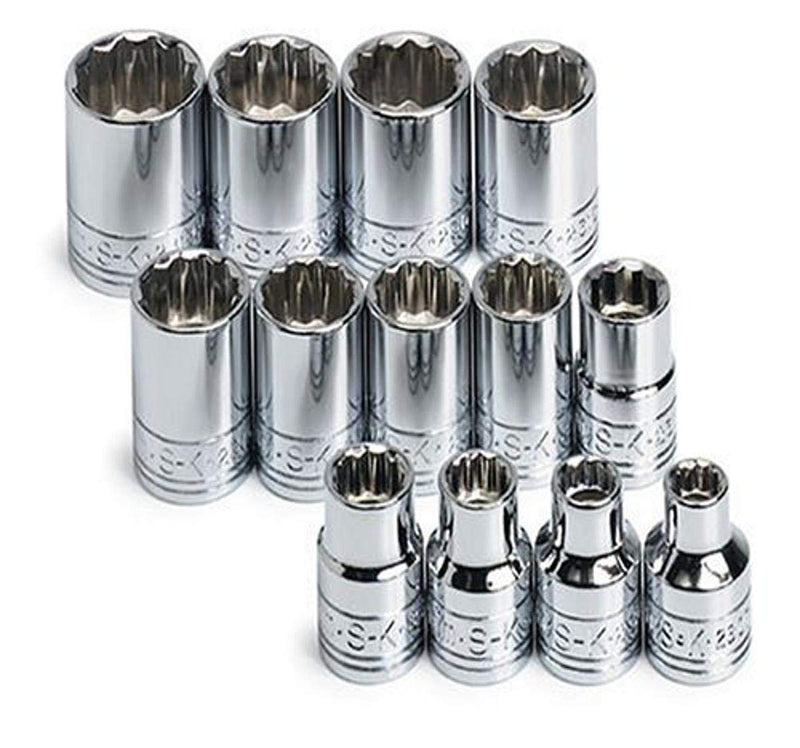 SK Tools USA 3/8" Drive, 13 Piece, 12 Point, Standard Metric Chrome Socket Set: 7MM - 19MM | 89023