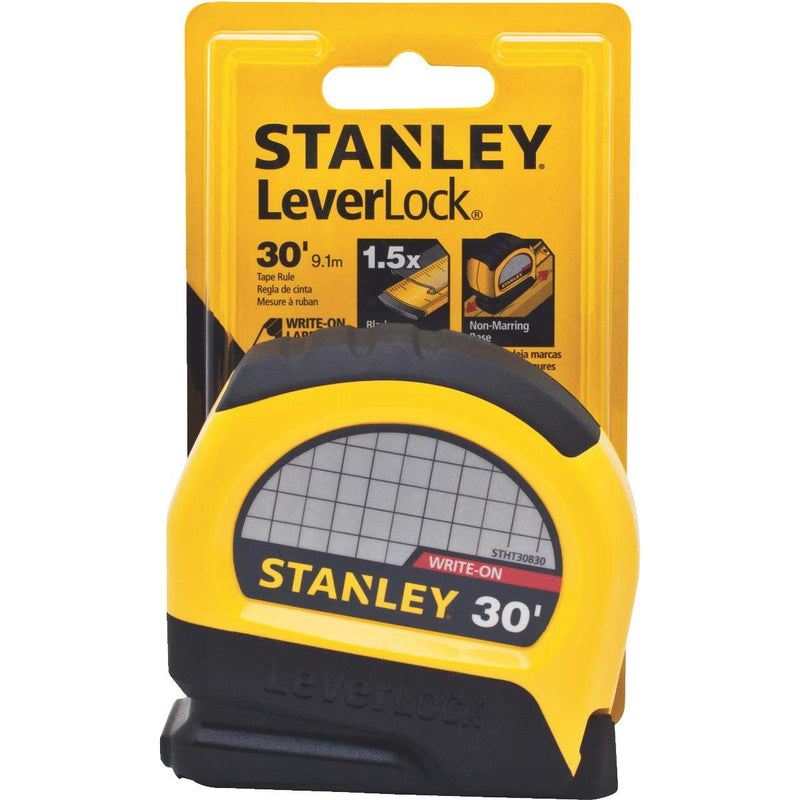 Stanley 30-830 30-Foot-by-1-Inch LeverLock Tape Rule Yellow/Black 9.1 m