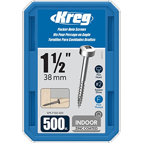 Kreg Zinc Pocket-Hole Screws, Pocket Hole Screws, 500 Count, 1-1/2-Inch