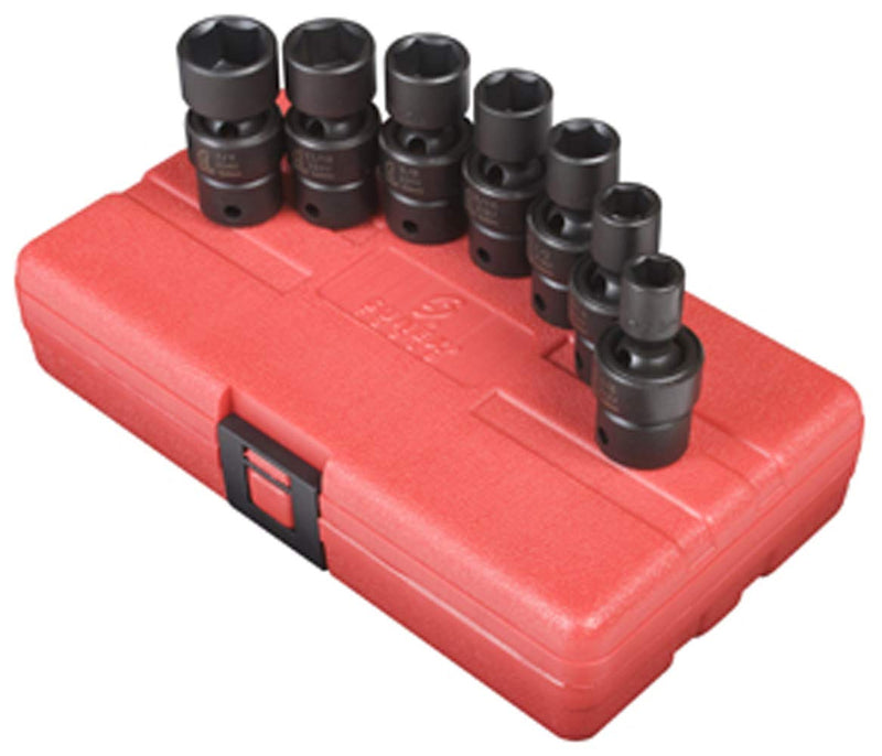 SUNEX TOOLS 3654 3/8-Inch Drive Standard Fractional Universal Impact Socket Set, SAE, 6-Point, Cr-Mo, 3/8-Inch - 3/4-Inch, 7-Piece