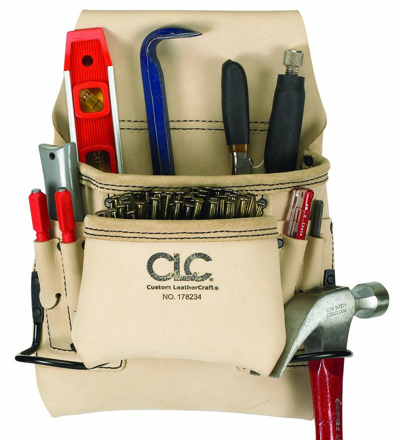 CLC Custom Leathercraft 178234 Carpenter's Nail and Tool Bag Reversed Top Grain, 8-Pocket , White
