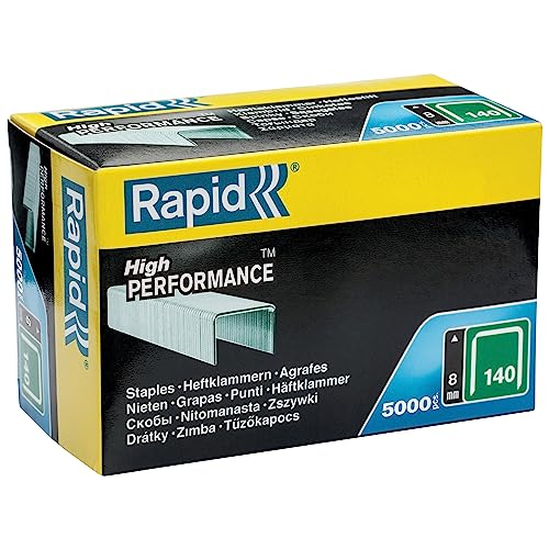 Rapid High-Performance Staples for Insulation, Thin Plastics, Cardboard and Carpets Flatwire No. 140, Leg Length 8mm, Staple Gun Staples, Galvanised Steel, 5000 Pieces, Boxed (11908111) 5000 Box