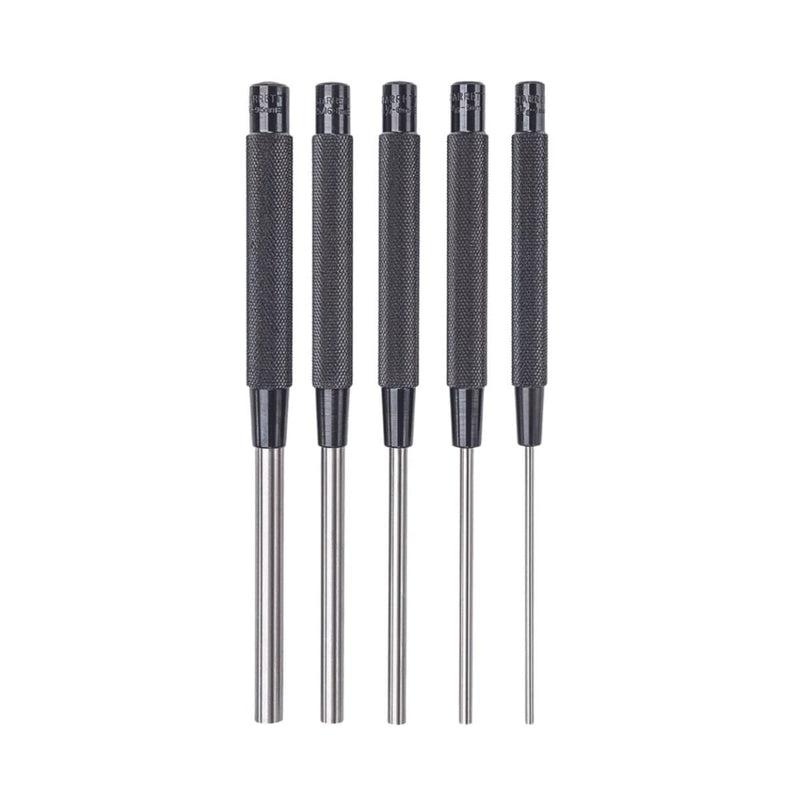 Starrett Steel Drive Pin Punch Set with Knurled Grip for Precise Positioning and Secure Holding - Hardened and Tempered Steel, 8" Length - 5-Pack - S248
