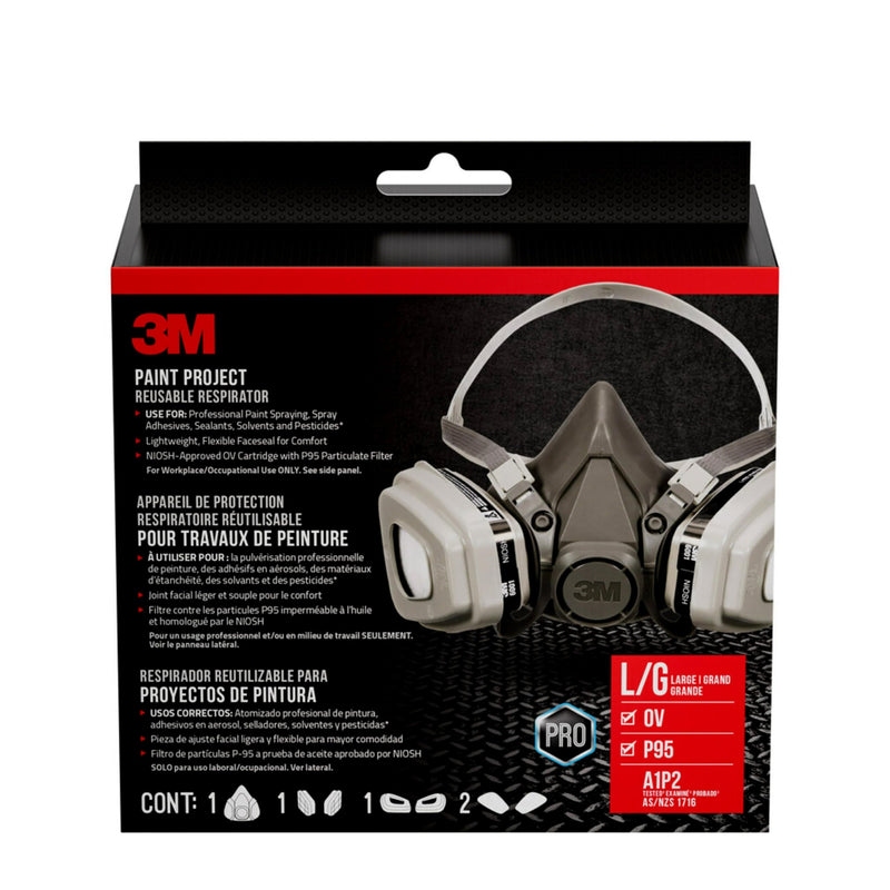 3M OV/P95 Paint Project Respirator 6311, Reusable Respirator, 1-Facepiece, 1-pair of Replaceable NIOSH-Approved 6001 Cartridges, 2 -pairs of 5P71 Filters and 1-pair of 501 Retainers, Large, 1 per pack