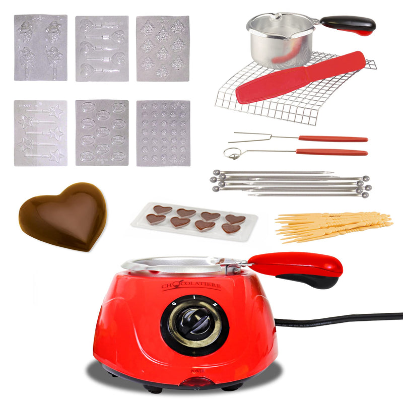 Total Chef Single Pot Chocolate Melter - Electric Candy Melting Hot Fondue Pot With 32+ Accessories, Serving 1 cup Dark or White Melted Chocolate For Dipping Party Desserts, 8.8 Oz (250 g) Capacity