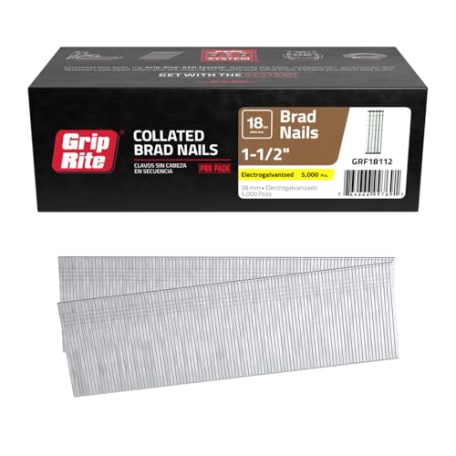 Grip Rite Prime Guard GRF18112 18-Gauge Galvanized Brad Nails 1-1/2-inch (5,000 per Pack), Steel, Flat, Others