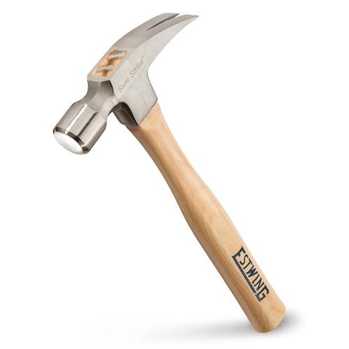 ESTWING Sure Strike Hammer - 20 oz Straight Rip Claw with Smooth Face & Hickory Wood Handle - MRW20S 20 oz (Ounces)