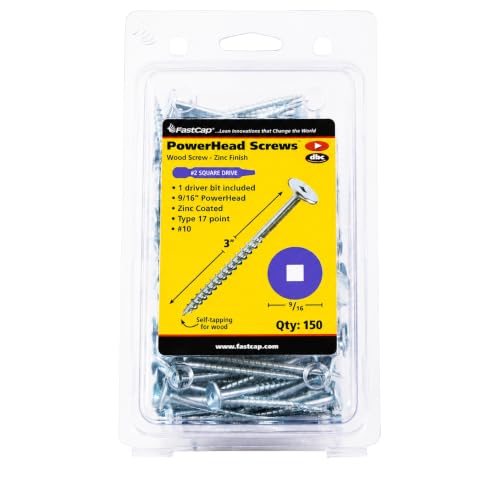 FastCap PowerHead Wood Screws, 3", #2 Square Drive, 150-Pack No. 8