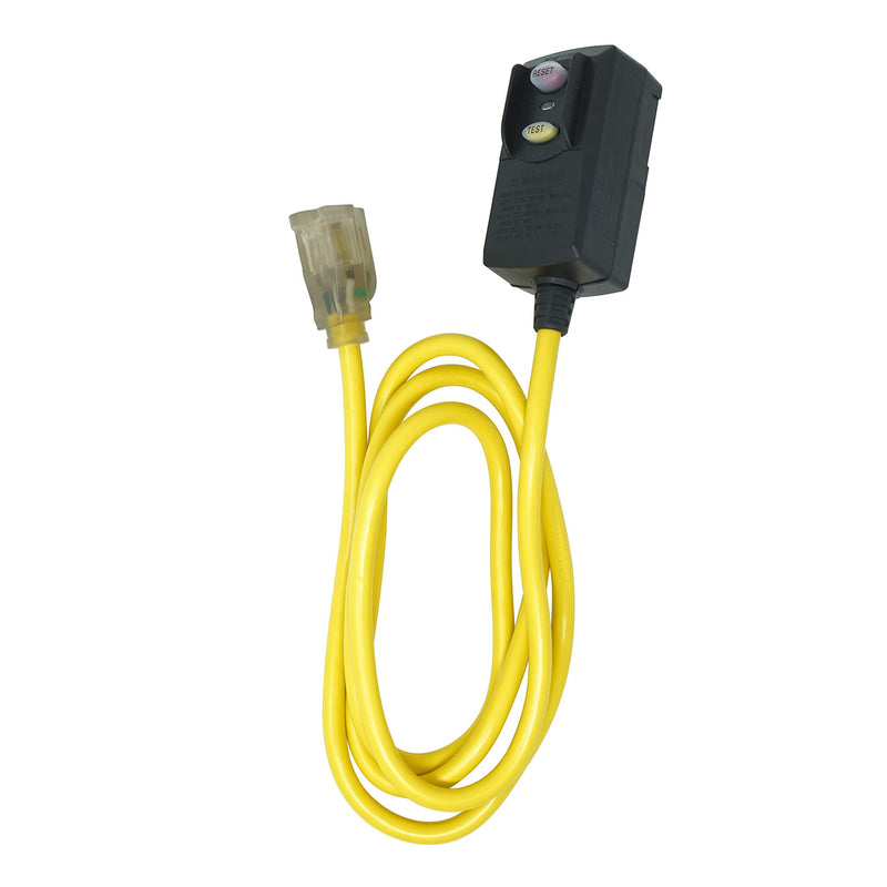 Southwire Woods Cord Ext GFCI 14/3 SJTW - Right Angle Plug - Lighted Receptacle - Durable Outdoor Extension Cord - GFCI Protected - Jobsite Safety - 6-Feet - Yellow