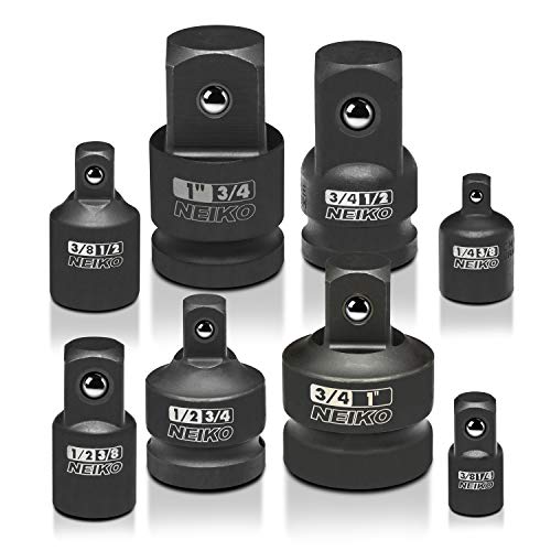 NEIKO 30223A 8 PC Impact Socket Adapter Set, Standard SAE Size, Cr-V Steel, Impact Driver & Wrench Conversion Kit, Locking Impact Socket Adapters & Reducer Set, Ball Detent, 1/4”, 3/8”, 1/2", 3/4”, 1” Adapter Reducer 8-Pc