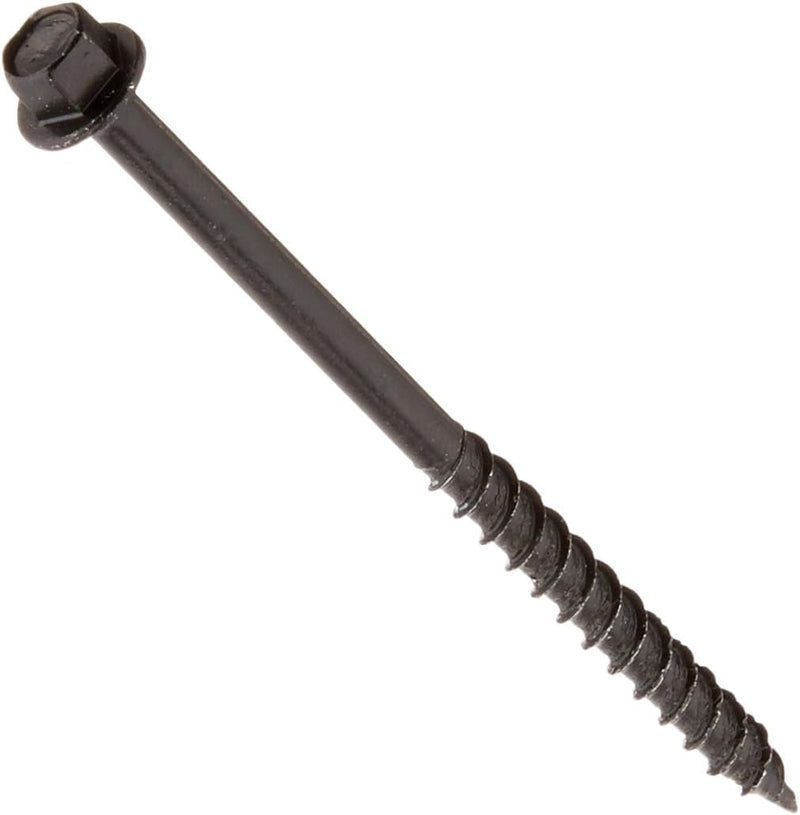 Power Pro 50 Pcs Timber-Tite Landscape Screws (1/4" x 4") | Hex Washer Head Heavy Duty Structural Wood Screws | Ceramic Coated Exterior Fasteners for Decks, Timber, Landscaping & Wood Construction 1/4" x 4" Black