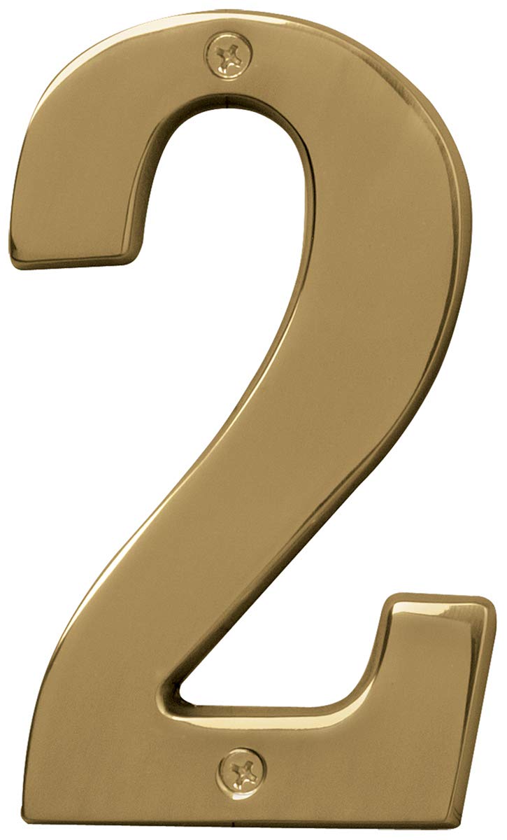 Hy-Ko 5" High Premium Metal House Number, Modern Raised Numbers for Exterior House, Durable Convenient Marking for Home Address with Included Mounting Hardware for Simple Installation Polished Brass 5 Inch 2 (TWO)