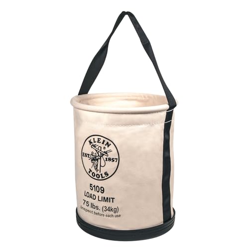 Klein Tools 5109 Canvas Bucket, Wide-Opening Straight-Wall Tool Bucket is Made of No. 6 Canvas with Black Molded Bottom, 75-Pound Load Rated Standard