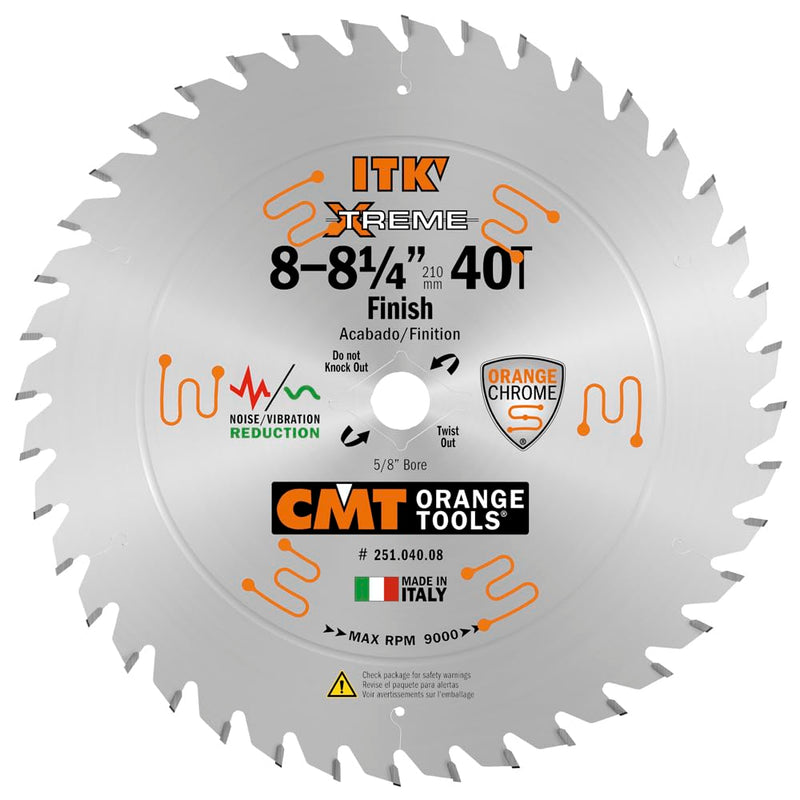 CMT Orange Tools 251.040.08- ITK Fine Finishing Saw Blade D=8-8-1/4 B=5/8 ß=ATB 15 K=0.094 P=0.064 a=10