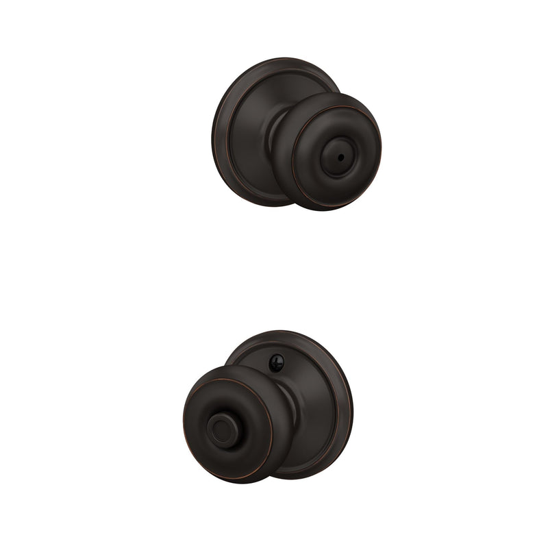Schlage F40 GEO 716 Georgian Door Knob, Bed & Bath Privacy Lock, Aged Bronze Standard