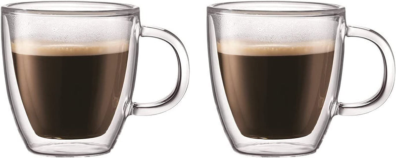 Bodum 5oz Bistro Double Wall Espresso Mug, High-Heat Borosilicate Glass, Set of 2, Clear 5.1 Ounces
