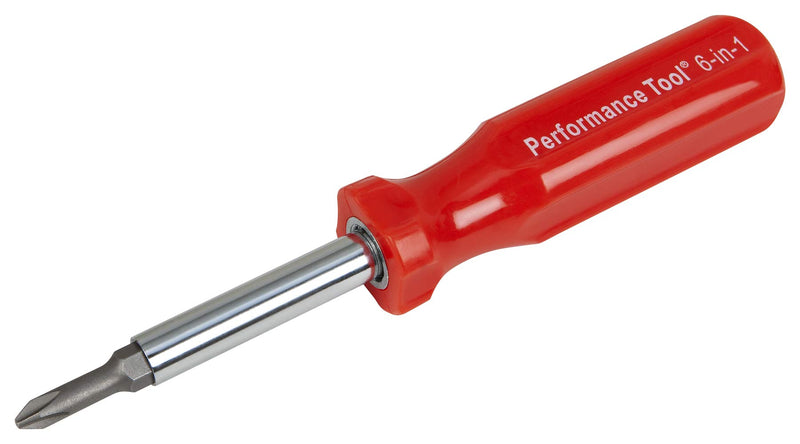 Performance Tool W975 6-in-1 Quick Change Screwdriver With Hex Torque Handle, Chrome Vanadium Steel 6 in 1 Screwdriver