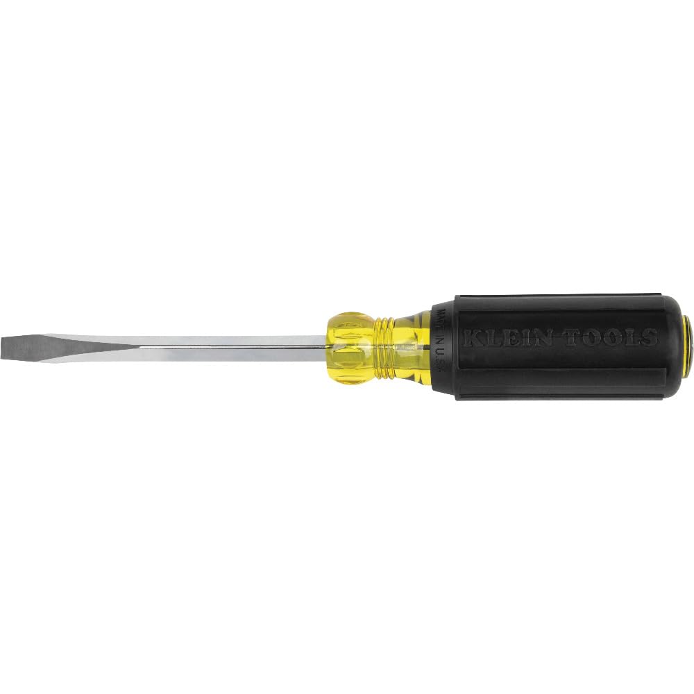 Klein Tools 600-4 1/4-Inch Keystone Cushion-Grip Screwdriver, Made in USA Sqaure Shank 1/4-Inch Keystone Tip, 4-Inch Shank