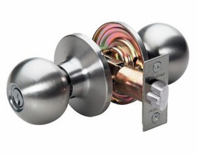 Master Lock BAO0115 Ball Door Knob with Lock, Satin Nickel Entry 1 Pack