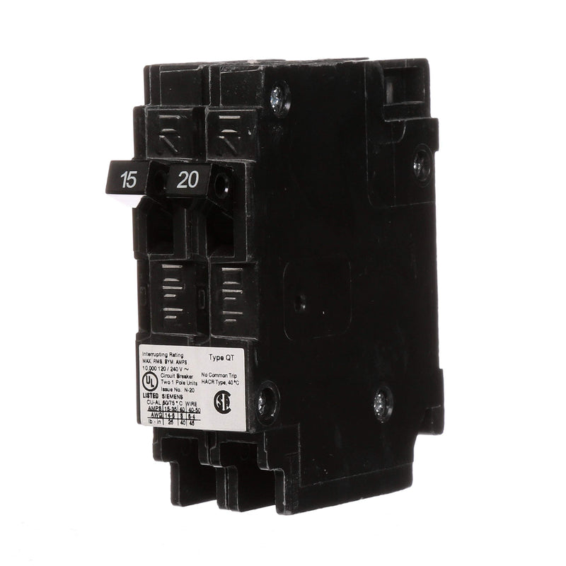 Siemens Q1520NC One 15-Amp and One 20-Amp Single Pole 120V Non-Current Limiting Circuit Breaker 15/20 amp