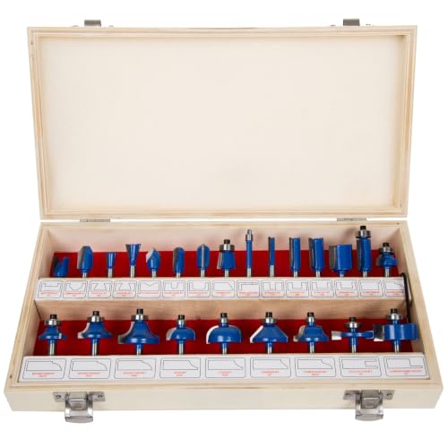 24-Piece Router Bit Set - Wood Routers Kit with 0.25-Inch Shank and Wooden Storage Case - Woodworking Tools for Home Improvements and DIY by Stalwart