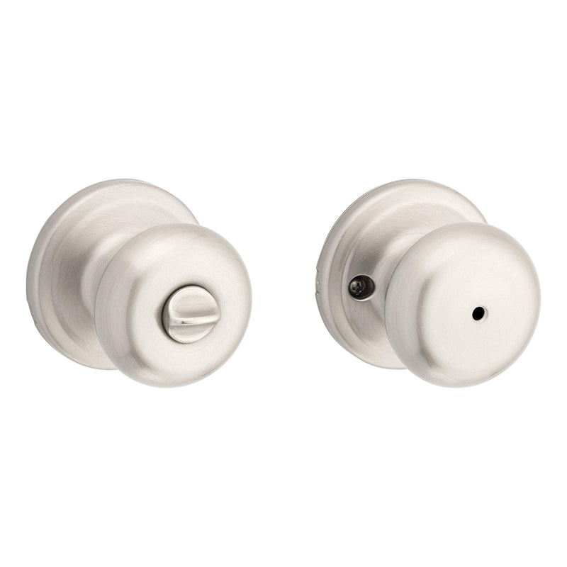 Kwikset Juno Interior Privacy Door Knob with Lock, Door Handle For Bathroom and Bedroom, Satin Nickel Keyless Turn Lock Doorknob, with Microban Protection 1 Pack
