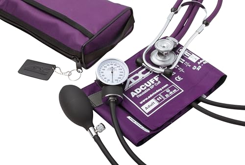 ADC ADC Pro's Combo II SR Adult Pocket Aneroid Stethoscope Kit with Prosphyg 768 Blood Pressure Monitor and Adscope Sprague 641 Stethoscope and Matching Nylon Carry Case Purple