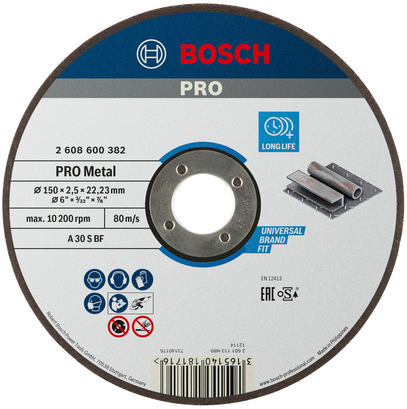 Bosch 1 x Pro Metal Longlife Cutting Disc for Small Angle Grinders and 22.23 mm Bore (for Steel, Diameter 150 mm, Professional Accessories Small Angle Grinder) 150 x 2.5 mm