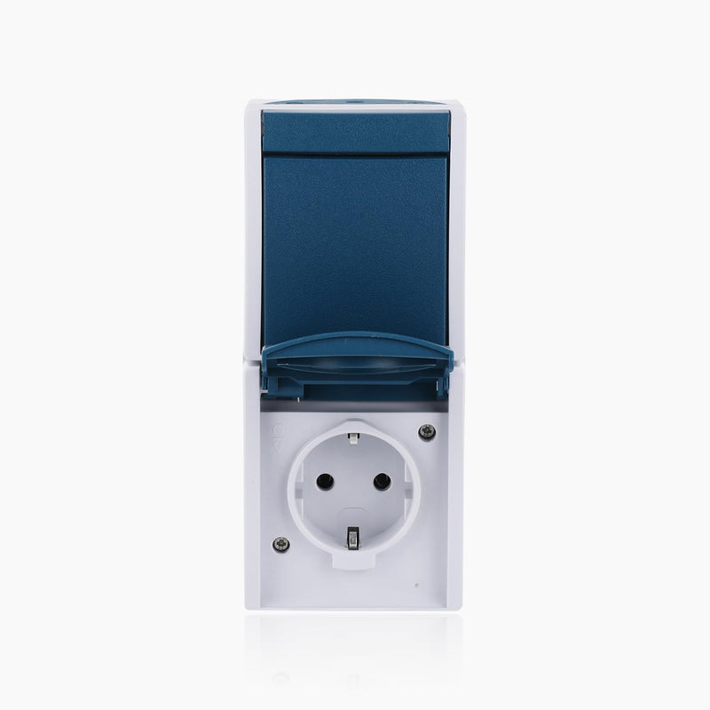 Busch-Jaeger 2601 / 6 / 20EW-53 Combination Socket / Rocker Switch, EU Socket | Wet Room Switch Socket Combination, Vertical Mounting, Grey/Teal, for Garden, Cellar & Workshop Socket + rocker switch on and off switch