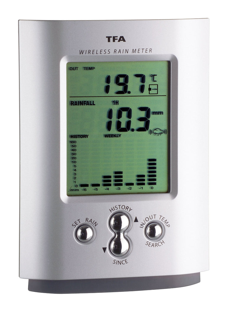 TFA Dostmann MonSun 47.3003 Digital Wireless Rain Gauge - Grey - L 94 x W 25 (48) x H 122 (130) mm