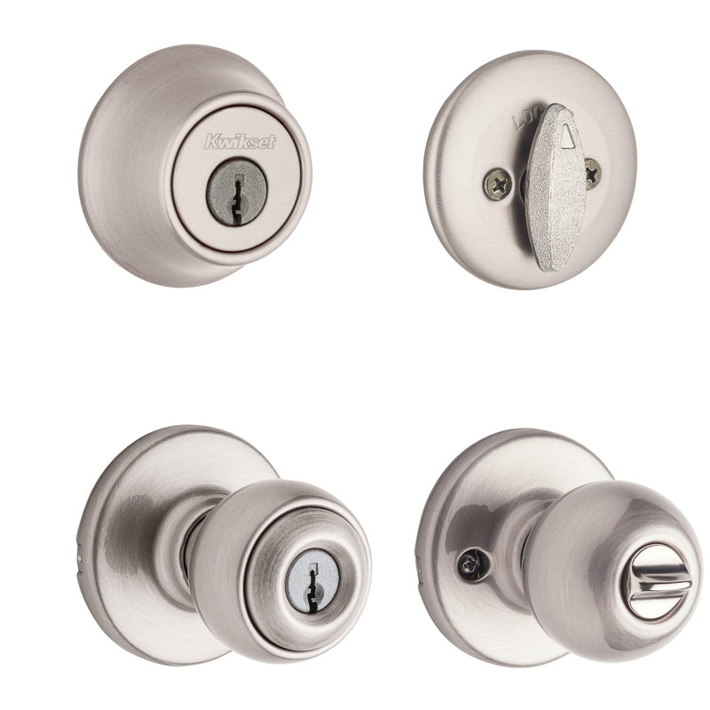 Kwikset 96900-320 Polo Entry Knob and Single Cylinder Deadbolt Combo Pack in Satin Nickel 1 Pack