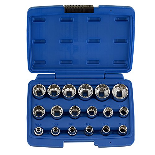 NEIKO 02488A 3/8" Drive Universal 6 Point Metric Socket Set, 18 Piece Universal Mechanic Spline & SAE, Cr-V Steel Low Profile, Spline Bit, 3/8 Universal Spline