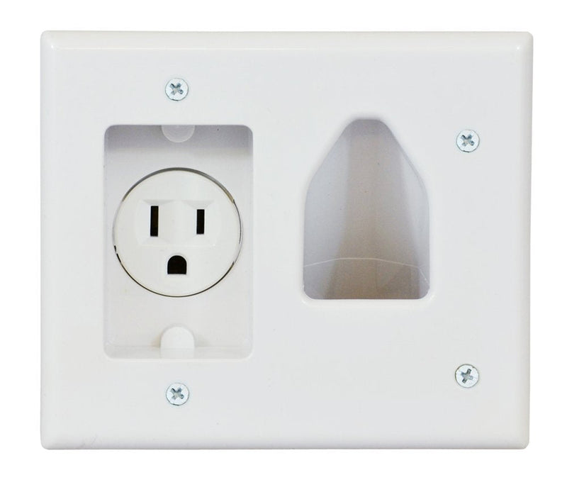 DATA COMM Electronics 45-0021-WH Low Voltage Cable Plate with Recessed Power , White Pro-Power Kit