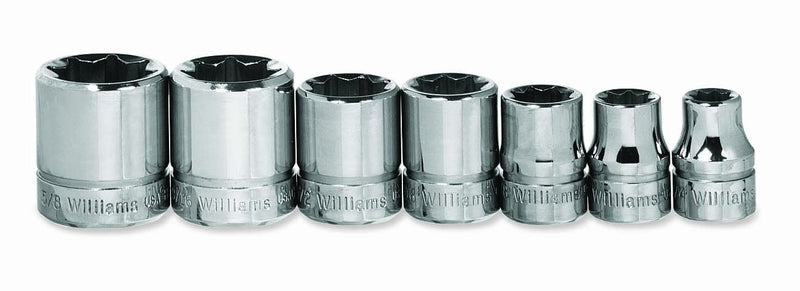 Williams JHWWSBD-7RC SuperTorque 7-Piece 3/8-Inch Drive 8 Point Socket Set Lobular Openings Chamfered Ends High Polish Chrome Finish 7 Piece Set