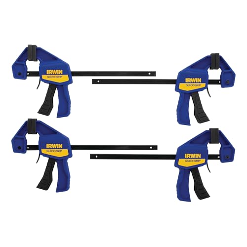 IRWIN Quick-Grip 1964758 One-Handed Mini Bar Clamp 4 Pack, 6", Blue 4 Count (Pack of 1) 4 Pack, 6 Inch