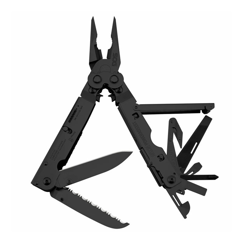 SOG Multi-Tool Pliers PowerAssist Pocket Knife with 16 Lightweight Specialty Tools and EDC Sheath (B66N-CP), Black
