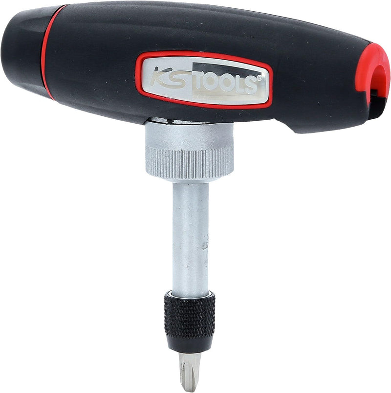 KS Tools T-Handle Ratchet Bit Screwdriver, 1/4" Drive, Swiveling Design, 24 Teeth, 140mm, Ergonomic Handle