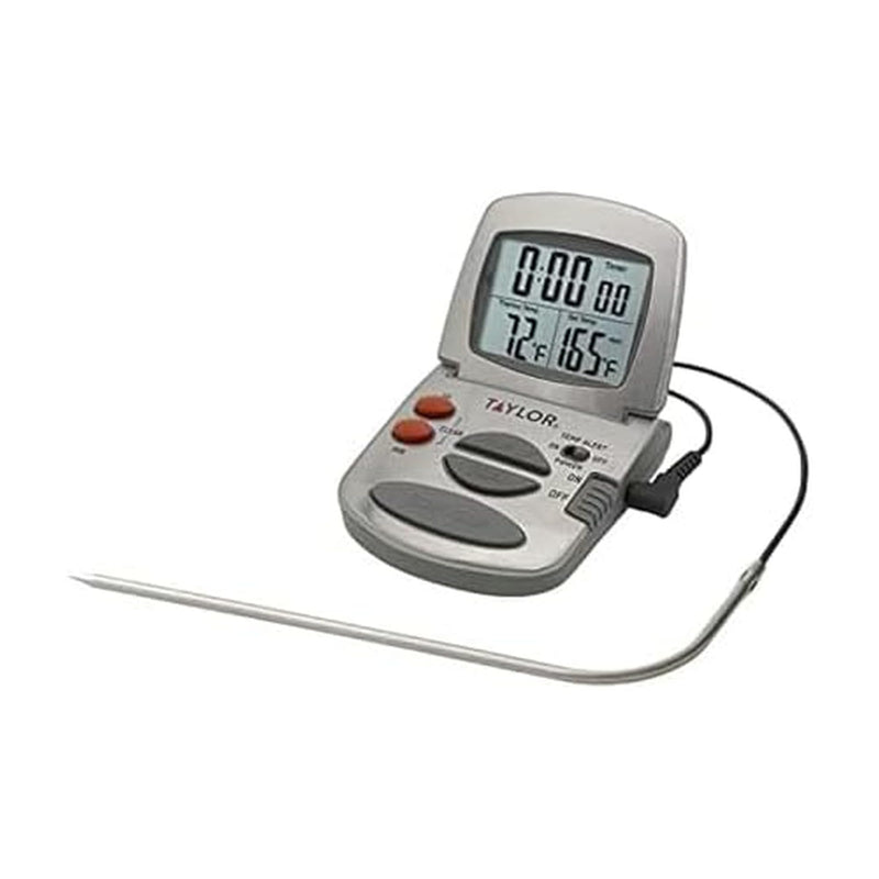 Taylor Programmable Instant-Read Wired Probe Digital Meat Thermometer, Stainless Steel for BBQ, Grill, Kitchen Cooking, Accurate Temperature Readings One Size 1478