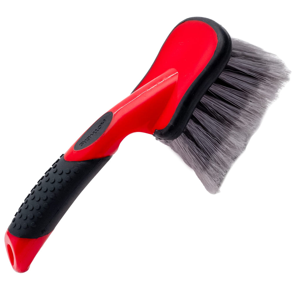 Mothers Car Wash Brush, Wheel and Fender Brush, Short Handle Tire Cleaner for Car Detailing, 10 Inch, Red/Black Standard