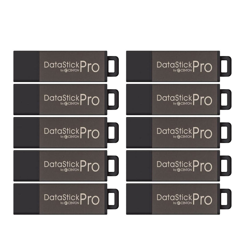 Centon Electronics DataStick Pro USB 2.0 Flash Drive, 4 GB, 10 USB Flash Drives, 10 Bulk Pack, Grey Black
