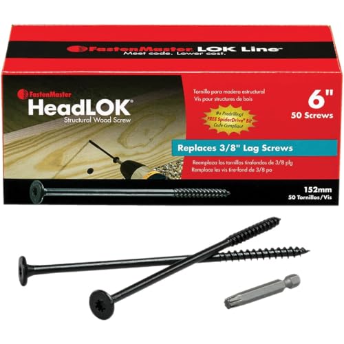 FastenMaster FMHLGM006-50 HeadLOK Heavy-Duty Flathead Fastener, 6 Inches, 50-Count, Black 6"